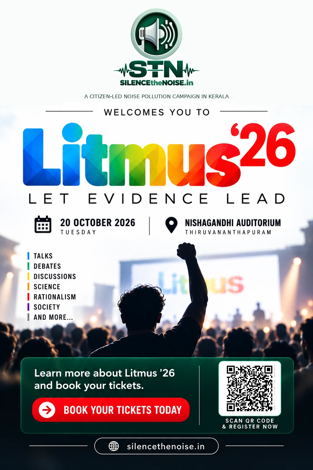 Litmus '26 - Let Evidence Lead. 20 October 2026, Nishagandhi Auditorium, Thiruvananthapuram.